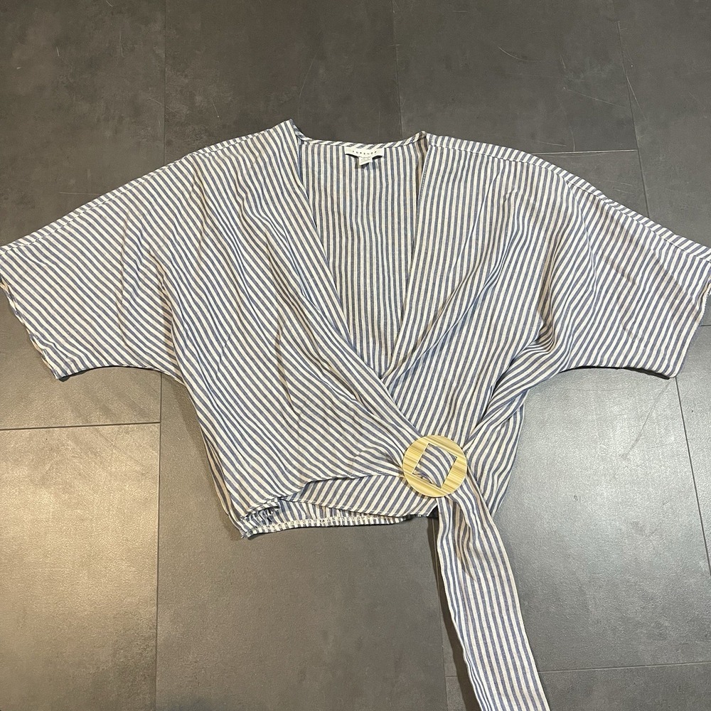 Top Shop Womens Top‎ SZ 6 Off Shoupd Crop Top blue 3/4 Sleeve F-25